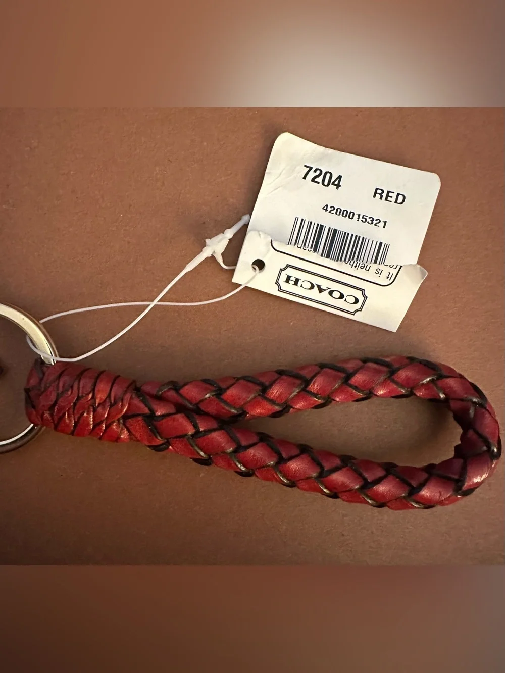 Vintage Coach Braided Leather Key Fob Wristlet - Red 1990’s New Rare